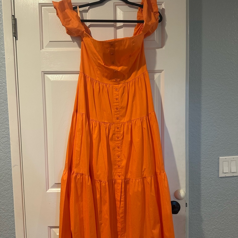 STAUD "Elio" Off-The-Shoulder Maxi Dress – Tangerine size 6